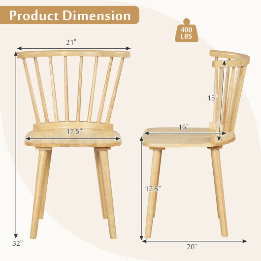 Windsor Dining Chairs Set of 2 Rubber Wood Kitchen Chairs with Spindle Back-Black LuxuryLifeWay Online Store