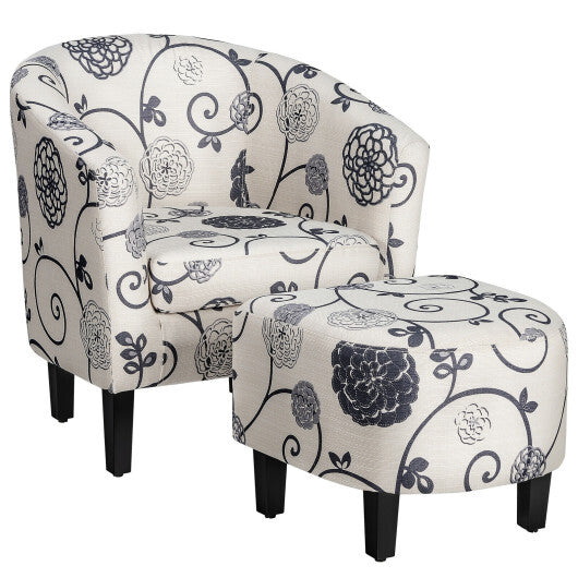 Modern Accent Tub Chair and Ottoman Set with Fabric Upholstered-Beige LuxuryLifeWay Online Store