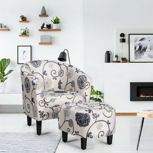 Modern Accent Tub Chair and Ottoman Set with Fabric Upholstered-Beige LuxuryLifeWay Online Store