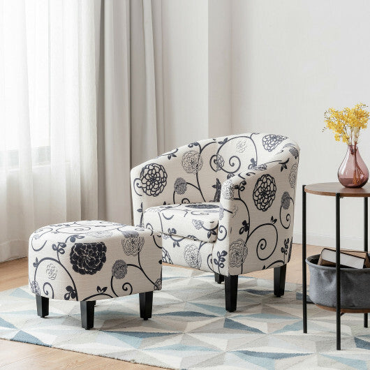 Modern Accent Tub Chair and Ottoman Set with Fabric Upholstered-Beige LuxuryLifeWay Online Store
