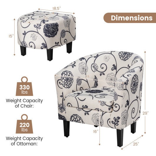 Modern Accent Tub Chair and Ottoman Set with Fabric Upholstered-Beige LuxuryLifeWay Online Store