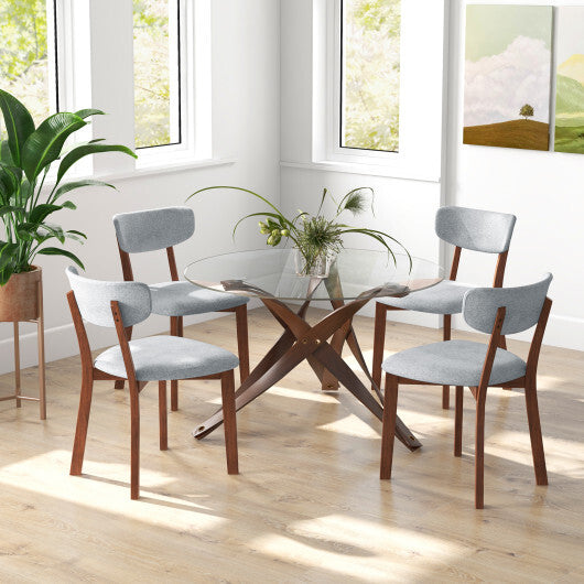 Dining Chairs Set of 2 Upholstered Mid-Back Chairs with Solid Rubber Wood Frame-Beige LuxuryLifeWay Online Store