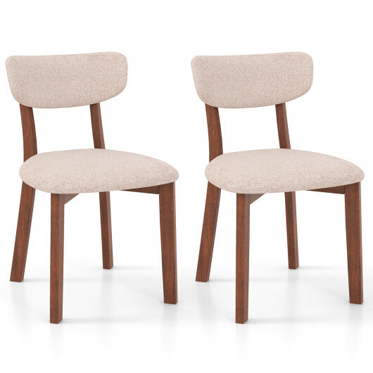 Dining Chairs Set of 2 Upholstered Mid-Back Chairs with Solid Rubber Wood Frame-Beige LuxuryLifeWay Online Store
