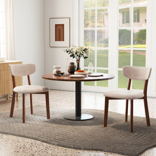 Dining Chairs Set of 2 Upholstered Mid-Back Chairs with Solid Rubber Wood Frame-Beige LuxuryLifeWay Online Store