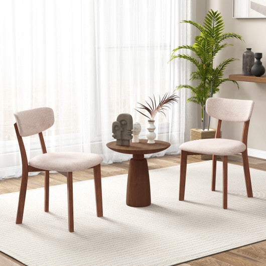 Dining Chairs Set of 2 Upholstered Mid-Back Chairs with Solid Rubber Wood Frame-Beige LuxuryLifeWay Online Store