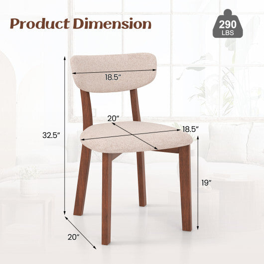 Dining Chairs Set of 2 Upholstered Mid-Back Chairs with Solid Rubber Wood Frame-Beige LuxuryLifeWay Online Store