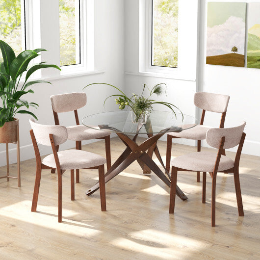 Dining Chairs Set of 2 Upholstered Mid-Back Chairs with Solid Rubber Wood Frame-Beige LuxuryLifeWay Online Store