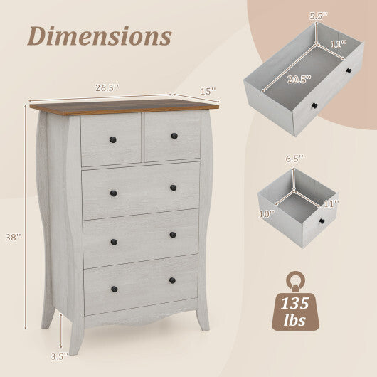Closet Storage Organizer with 5 Folding Fabric Drawers and Anti-tipping Kit-Gray LuxuryLifeWay Online Store