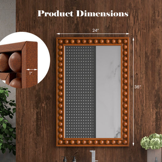 24 x 36 Inches Rustic Wall Mirror with Solid Wood Frame for Living Room  Bedroom-Brown LuxuryLifeWay Online Store