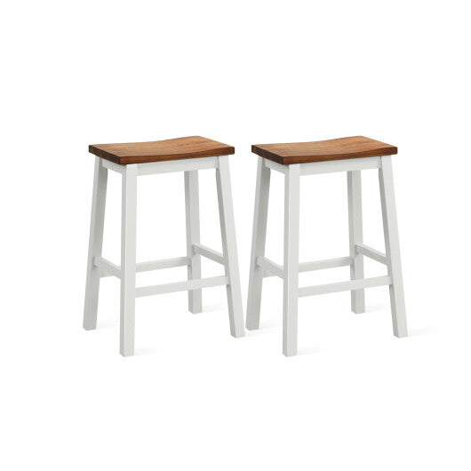 24.5-Inch Set of 2 Saddle Stools Bar Stools with Footrests for Kitchen Island-Walnut & Gray LuxuryLifeWay Online Store