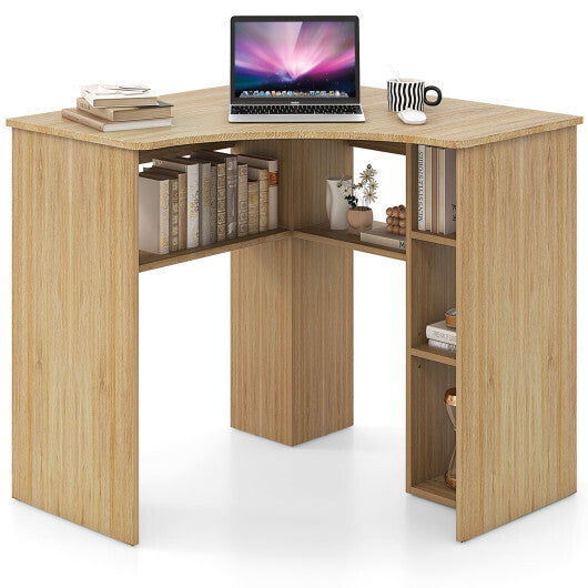 Corner Computer Desk Triangle Home Office Desk with Adjustable Shelf and Arc-Shaped Profile-White LuxuryLifeWay Online Store