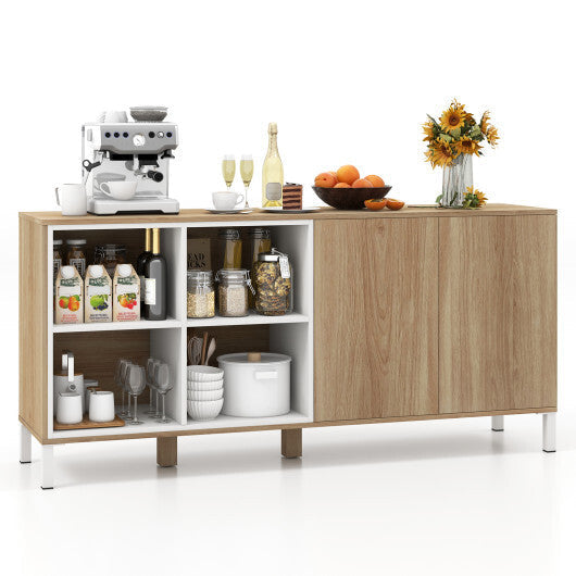 63 Inches Buffet Sideboard with 4 Compartments and Push-to-Open Cabinet-Natural LuxuryLifeWay Online Store
