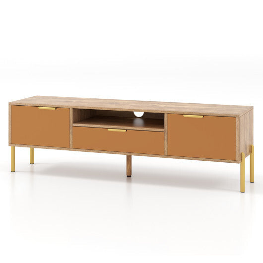 Mirrored TV Stand for TV up to 65 Inch with Spacious Tabletop and 2 Storage Cabinets-Natural LuxuryLifeWay Online Store