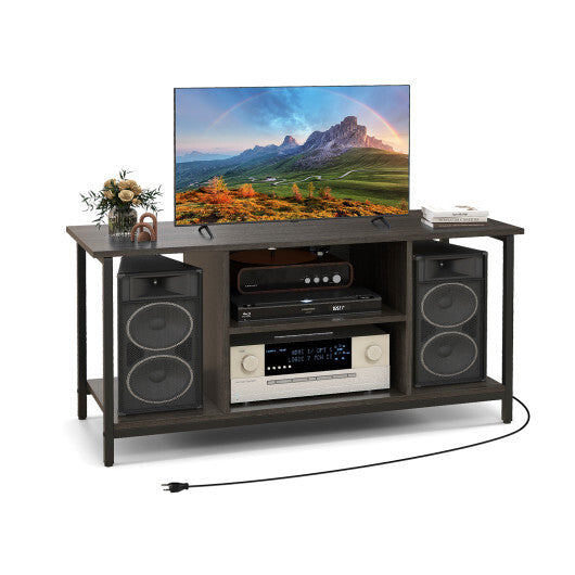 3-Tier TV Stand with Power Outlet USB and Adjustable Shelf-Gray LuxuryLifeWay Online Store