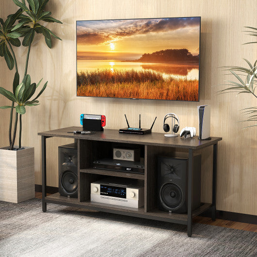3-Tier TV Stand with Power Outlet USB and Adjustable Shelf-Gray LuxuryLifeWay Online Store