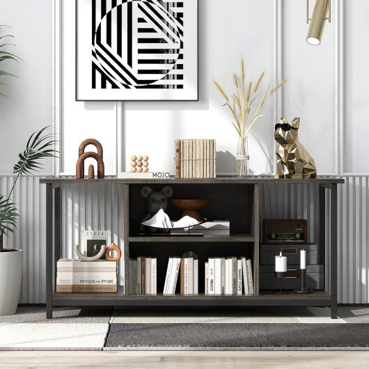 3-Tier TV Stand with Power Outlet USB and Adjustable Shelf-Gray LuxuryLifeWay Online Store
