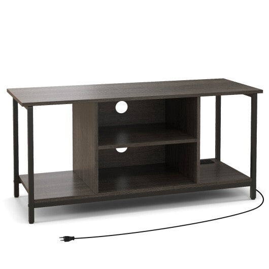 3-Tier TV Stand with Power Outlet USB and Adjustable Shelf-Gray LuxuryLifeWay Online Store