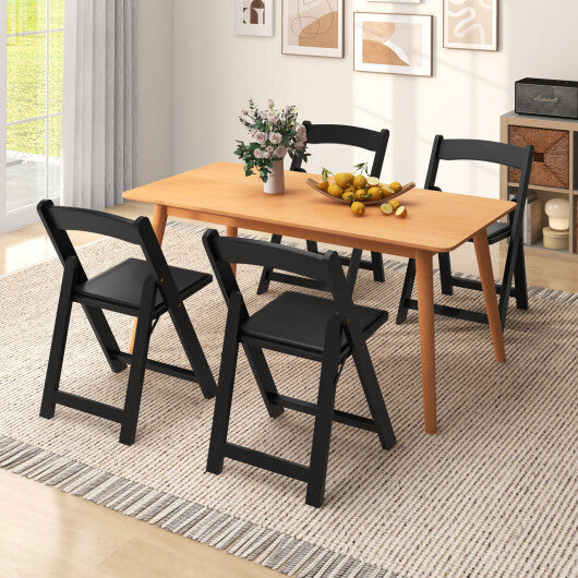 Set of 4 Dining Chairs Foldable Kitchen Chair with Rubber Wood Legs and Padded Seat-Black