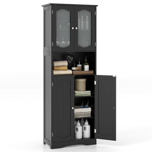 64.5 Inches Tall Bathroom Storage Cabinet with Frost Glass Doors and Shelves-White LuxuryLifeWay Online Store