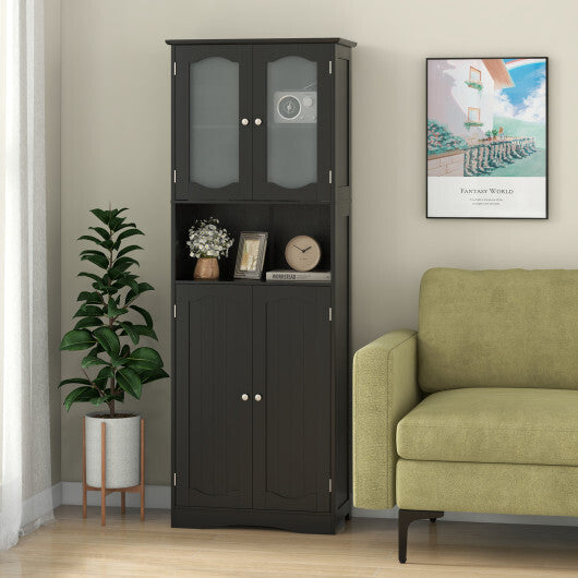 64.5 Inches Tall Bathroom Storage Cabinet with Frost Glass Doors and Shelves-White LuxuryLifeWay Online Store