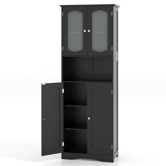 64.5 Inches Tall Bathroom Storage Cabinet with Frost Glass Doors and Shelves-White LuxuryLifeWay Online Store