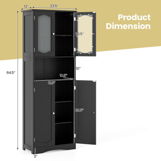 64.5 Inches Tall Bathroom Storage Cabinet with Frost Glass Doors and Shelves-White LuxuryLifeWay Online Store
