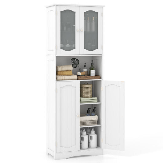 64.5 Inches Tall Bathroom Storage Cabinet with Frost Glass Doors and Shelves-White LuxuryLifeWay Online Store