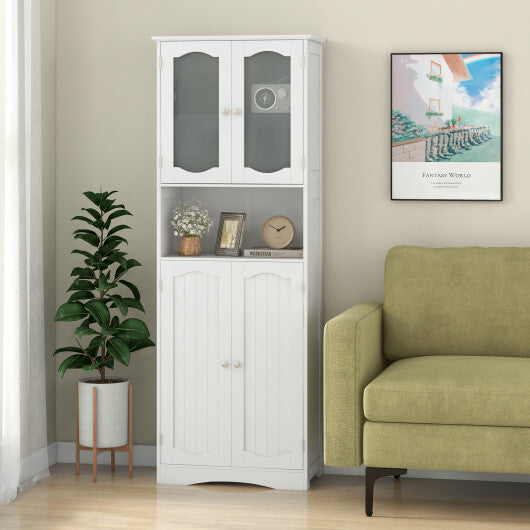 64.5 Inches Tall Bathroom Storage Cabinet with Frost Glass Doors and Shelves-White LuxuryLifeWay Online Store