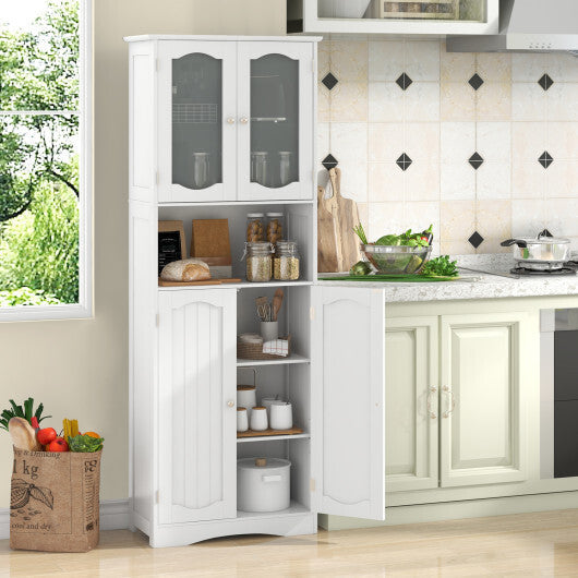 64.5 Inches Tall Bathroom Storage Cabinet with Frost Glass Doors and Shelves-White LuxuryLifeWay Online Store