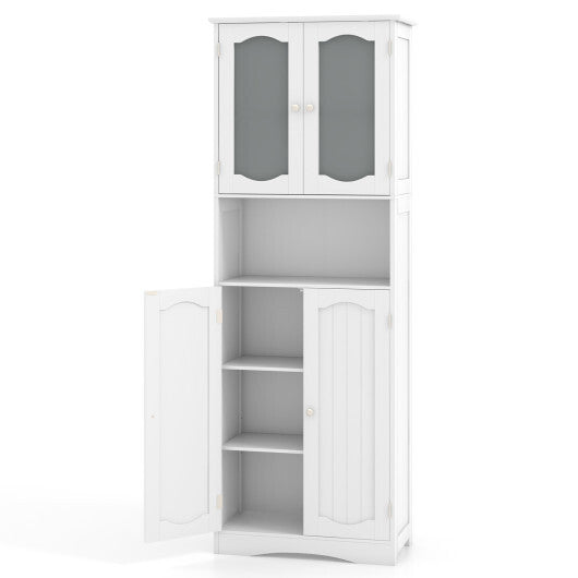 64.5 Inches Tall Bathroom Storage Cabinet with Frost Glass Doors and Shelves-White LuxuryLifeWay Online Store