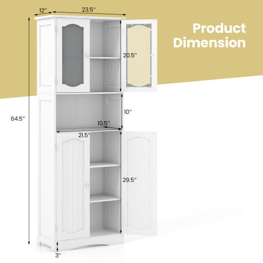 64.5 Inches Tall Bathroom Storage Cabinet with Frost Glass Doors and Shelves-White LuxuryLifeWay Online Store