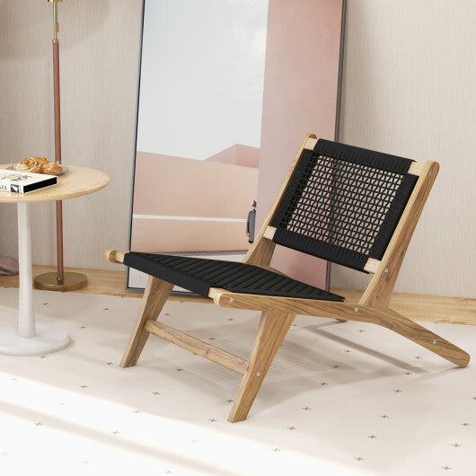 Indoor Outdoor Teak Wooden Chair with Handwoven Cordage Seat and Backrest LuxuryLifeWay Online Store
