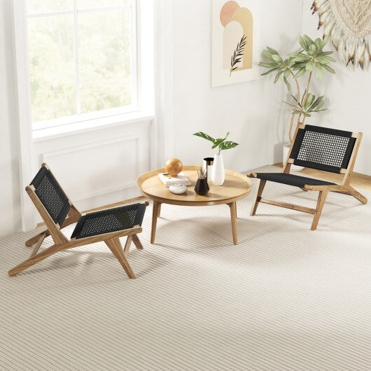 Indoor Outdoor Teak Wooden Chair with Handwoven Cordage Seat and Backrest LuxuryLifeWay Online Store