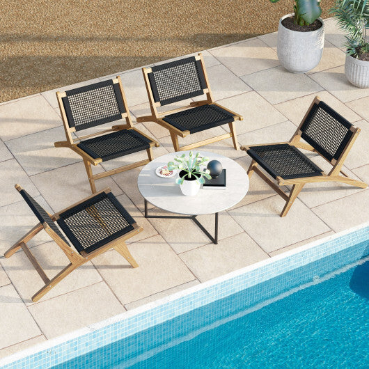 Indoor Outdoor Teak Wooden Chair with Handwoven Cordage Seat and Backrest LuxuryLifeWay Online Store