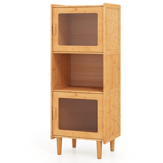 3-Cube Bamboo Storage Cabinet with Open Compartment and 2 Acrylic Doors-Natural LuxuryLifeWay Online Store