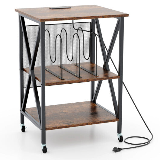 Mid-Century Record Player Stand with Built-in Charging Station-Gray LuxuryLifeWay Online Store