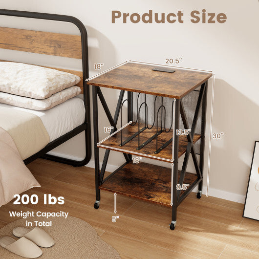 Mid-Century Record Player Stand with Built-in Charging Station-Gray LuxuryLifeWay Online Store