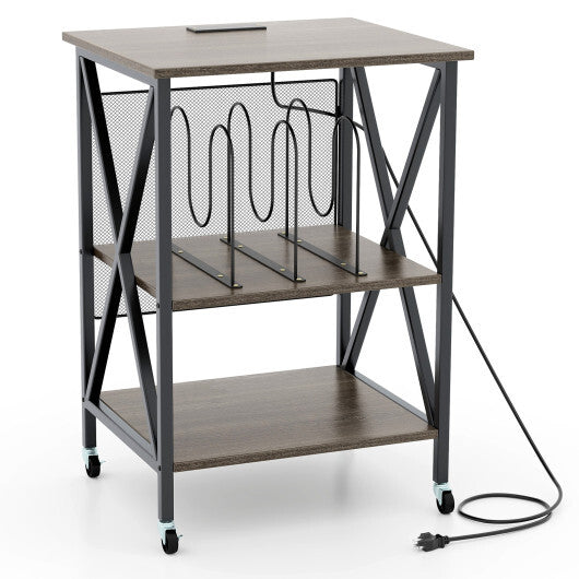 Mid-Century Record Player Stand with Built-in Charging Station-Gray LuxuryLifeWay Online Store