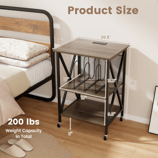 Mid-Century Record Player Stand with Built-in Charging Station-Gray LuxuryLifeWay Online Store
