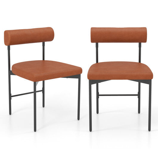 Faux Leather Upholstered Kitchen Side Chair Set of 2 with Curved and Padded Backrest-Brown LuxuryLifeWay Online Store