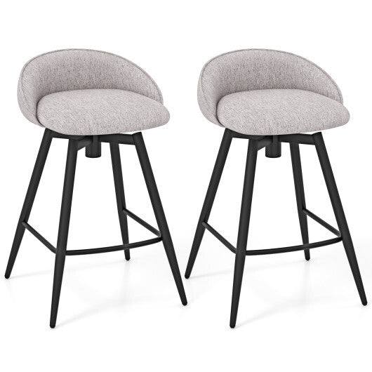 Upholstered Bar Stools Set of 2 with Footrest and Backrest-Gray LuxuryLifeWay Online Store