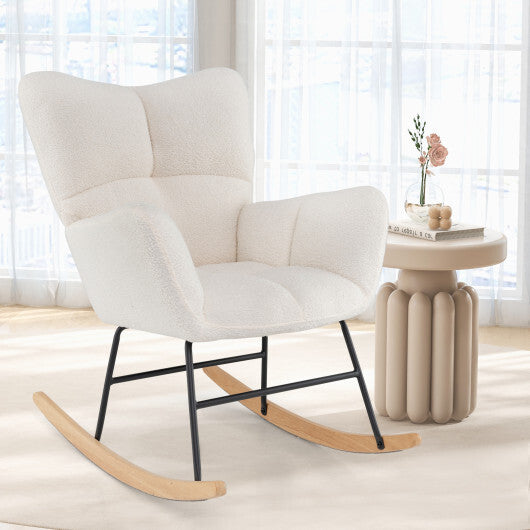 Nursery Rocking Chair with Comfy Backrest and Armrest-Beige LuxuryLifeWay Online Store
