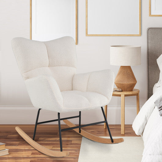 Nursery Rocking Chair with Comfy Backrest and Armrest-Beige LuxuryLifeWay Online Store