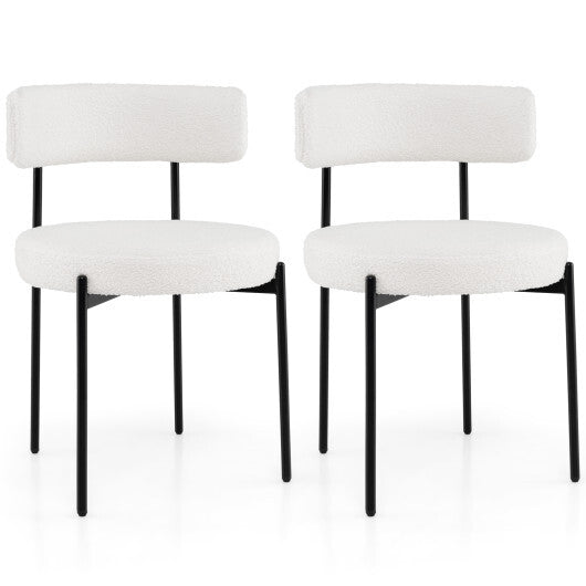 Boucle Dining Chair with Curved Backrest and Metal Legs Set of 2-White LuxuryLifeWay Online Store