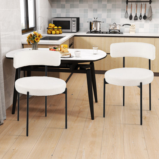 Boucle Dining Chair with Curved Backrest and Metal Legs Set of 2-White LuxuryLifeWay Online Store