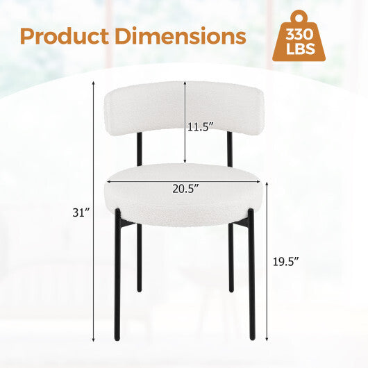 Boucle Dining Chair with Curved Backrest and Metal Legs Set of 2-White LuxuryLifeWay Online Store