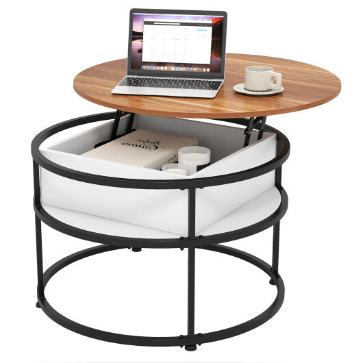 31.5 Inch Round Lift Top Coffee Table with Hidden Compartment and Side Shelves-Teak LuxuryLifeWay Online Store