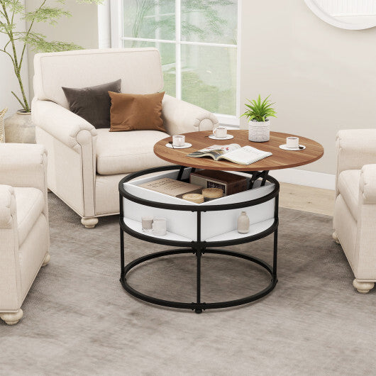 31.5 Inch Round Lift Top Coffee Table with Hidden Compartment and Side Shelves-Teak LuxuryLifeWay Online Store