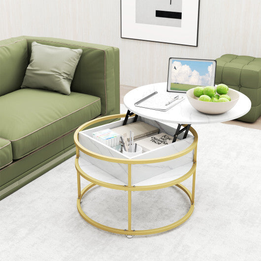 31.5 Inch Round Lift Top Coffee Table with Hidden Compartment and Side Shelves-Teak LuxuryLifeWay Online Store