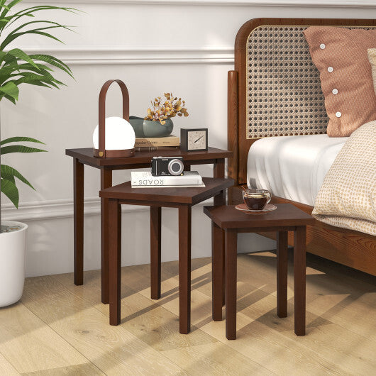 3-Piece Farmhouse Rectangle Side Table Set for Living Room-Walnut LuxuryLifeWay Online Store